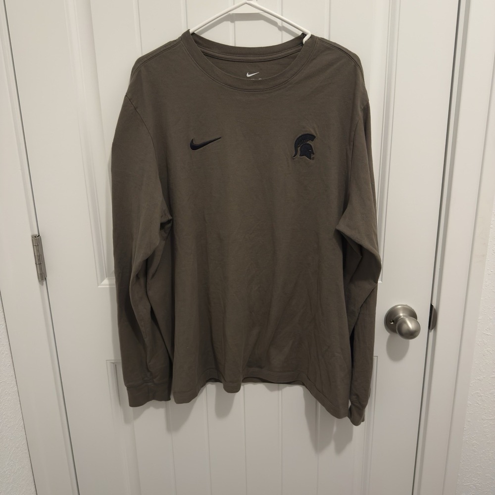 Nike Men's Michigan State Army Green Long Sleeve Tee American Theme Size Large